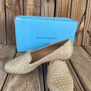 Antonio Melani Beige Crocodile-Patterned Flats